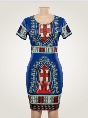 Blue Tribal Print Bodycon Dress